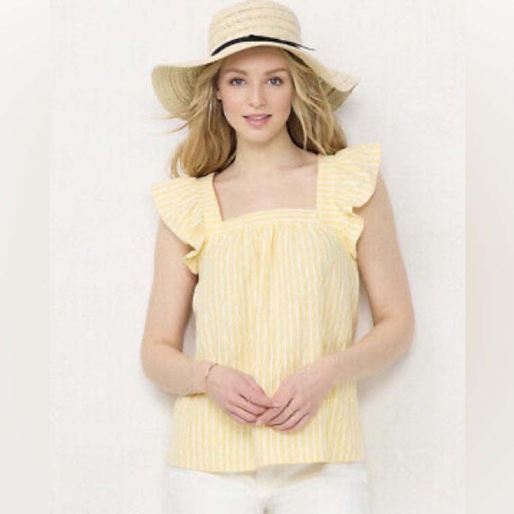 LC By Lauren Conrad Women’s XXL Ruffle Sleeve Tank Top Yellow Stripe NWOT